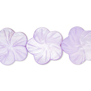 Bead, mother-of-pearl shell (dyed), light purple, 18x17mm-22x21mm carved flat flower with 0.6-0.8mm hole, Mohs hardness 3-1/2. Sold per 15-1/2&quot; to 16&quot; strand.