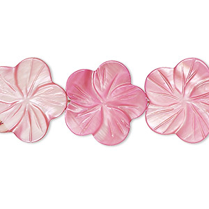 Bead, mother-of-pearl shell (dyed), light rose, 18x17mm-22x21mm carved flat flower with 0.6-0.8mm hole, Mohs hardness 3-1/2. Sold per 15-1/2&quot; to 16&quot; strand.
