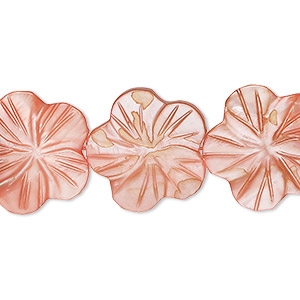 Bead, mother-of-pearl shell (dyed), flamingo red, 18x17mm-22x21mm carved flat flower with 0.6-0.8mm hole, Mohs hardness 3-1/2. Sold per 15-1/2&quot; to 16&quot; strand.