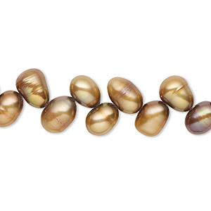 Pearl, cultured freshwater (dyed), copper, 7x5mm-9x6mm herringbone-drilled rice with 0.4-0.6mm hole, C grade, Mohs hardness 2-1/2 to 4. Sold per 14-inch strand.
