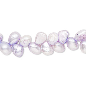 Pearl, cultured freshwater (dyed), light periwinkle, 7x5mm-8x6mm herringbone-drilled flat-sided rice with 0.4-0.6mm hole, D grade, Mohs hardness 2-1/2 to 4. Sold per 15-inch strand.
