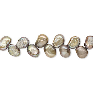 Pearl, cultured freshwater (dyed), brass, 6x5mm-8x6mm herringbone-drilled flat-sided rice with 0.4-0.6mm hole, D grade, Mohs hardness 2-1/2 to 4. Sold per 15-inch strand.