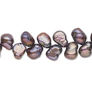 Pearl, cultured freshwater (dyed), dark peacock, 8x5mm-10x7mm herringbone-drilled flat-sided rice with 0.4-0.6mm hole, C- grade, Mohs hardness 2-1/2 to 4. Sold per 15-inch strand.