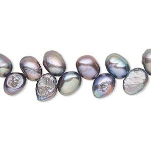 Pearl, cultured freshwater (dyed), silver peacock, 7x5mm-9x7mm herringbone-drilled flat-sided rice with 0.4-0.6mm hole, D grade, Mohs hardness 2-1/2 to 4. Sold per 15-inch strand.