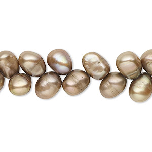 Pearl, cultured freshwater (dyed), satin beige, 8x6mm-10x7mm herringbone-drilled flat-sided rice with 0.4-0.6mm hole, C grade, Mohs hardness 2-1/2 to 4. Sold per 15-inch strand.