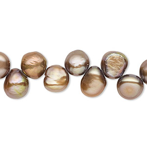 Pearl, cultured freshwater (dyed), copper peacock, 7-9mm top-drilled semi-round with 0.4-0.6mm hole, C- grade, Mohs hardness 2-1/2 to 4. Sold per 14-inch strand.