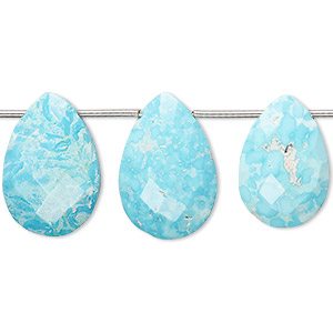 Bead, Imperial Crown turquoise (natural), 15x10mm-25x16mm hand-cut top-drilled faceted puffed teardrop, C+ grade, Mohs hardness 5 to 6. Sold per pkg of 3.