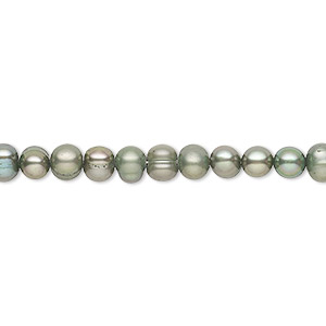 Pearl, cultured freshwater (dyed), pine, 4-5mm semi-round, D grade, Mohs hardness 2-1/2 to 4. Sold per 15-inch strand.