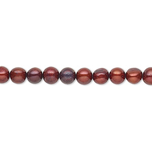 Pearl, cultured freshwater (dyed), copper rose, 4-5mm semi-round with 0.4-0.6mm hole, D grade, Mohs hardness 2-1/2 to 4. Sold per 15-inch strand.