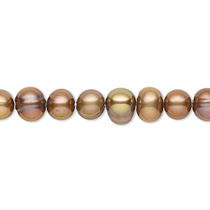 Pearl, cultured freshwater (dyed), light copper, 6-7mm semi-round with 0.4-0.6mm hole, D grade, Mohs hardness 2-1/2 to 4. Sold per 14-inch strand.
