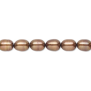 Pearl, cultured freshwater (dyed), copper, 5x3mm-6x4mm rice with 0.4-0.6mm hole, D grade, Mohs hardness 2-1/2 to 4. Sold per 15-inch strand.