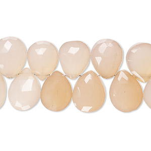Bead, peach chalcedony (dyed), 12x9mm-14x11mm hand-cut top-drilled faceted puffed teardrop with 0.4-1.4mm hole, B- grade, Mohs hardness 6-1/2 to 7. Sold per 8-inch strand.