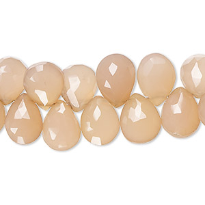 Bead, peach chalcedony (dyed), 8x5mm-14x11mm hand-cut top-drilled faceted puffed teardrop with 0.4-1.4mm hole, B- grade, Mohs hardness 6-1/2 to 7. Sold per 8-inch strand.