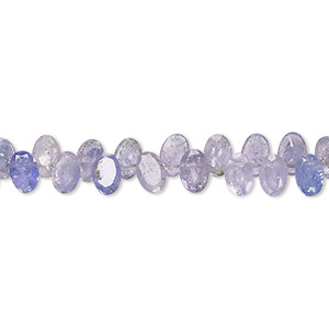 Bead, tanzanite (heated), 6x4mm-7x5mm hand-cut top-drilled faceted puffed oval with flat side, C+ grade, Mohs hardness 6 to 7. Sold per 14-inch strand, approximately 135 beads.