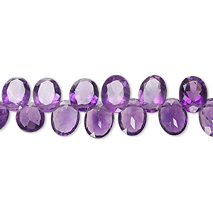 Bead, amethyst (natural), dark, 8x5mm-8x6mm hand-cut top-drilled faceted puffed oval with flat side, B+ grade, Mohs hardness 7. Sold per 14-inch strand, approximately 100 beads.