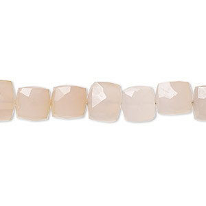 Bead, peach and pink chalcedony (dyed), 6-7mm hand-cut faceted cube with 0.4-1.4mm hole, C grade, Mohs hardness 6-1/2 to 7. Sold per 8-inch strand.