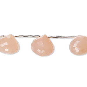 Bead, peach and pink chalcedony (dyed), 10x9mm-12x10mm hand-cut top-drilled faceted teardrop with 0.4-1.4mm hole, C grade, Mohs hardness 6-1/2 to 7. Sold per pkg of 12.