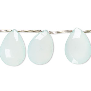 Bead, aqua blue chalcedony (dyed), light, 17x12mm-19x14mm hand-cut top-drilled faceted puffed teardrop, B- grade, Mohs hardness 6-1/2 to 7. Sold per pkg of 11.