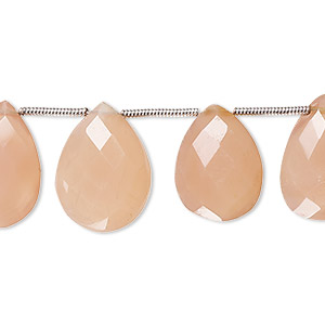 Bead, peach and pink chalcedony (dyed), 15x12mm-17x14mm hand-cut top-drilled faceted puffed teardrop with 0.4-1.4mm hole, C grade, Mohs hardness 6-1/2 to 7. Sold per pkg of 14.