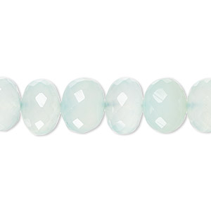 Bead, aqua blue chalcedony (dyed), 10x5mm-12x10mm hand-cut faceted rondelle with 0.4-1.4mm hole, B grade, Mohs hardness 6-1/2 to 7. Sold per 14-inch strand.