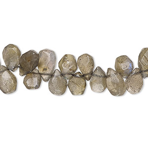 Bead, labradorite (natural), 7x4mm-9x6mm hand-cut top-drilled faceted puffed teardrop, C- grade, Mohs hardness 6 to 6-1/2. Sold per 14-inch strand.