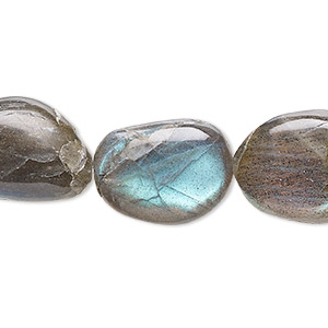 Bead, labradorite (natural), medium to large hand-cut tumbled nugget, Mohs hardness 6 to 6-1/2. Sold per 13-inch strand, approximately 10 beads.