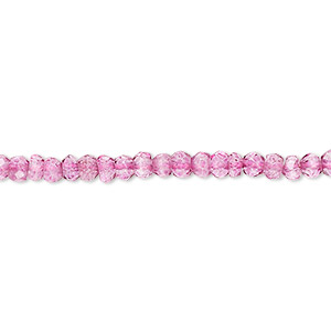 Bead, quartz crystal (coated), dark pink, 3x2mm-4x3mm hand-cut faceted rondelle, B grade, Mohs hardness 7. Sold per 12-inch strand, approximately 130 beads.