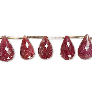 Bead, Indian ruby (dyed), 12x7mm-14x9mm hand-cut top-drilled faceted teardrop, C grade, Mohs hardness 9. Sold per pkg of 18.