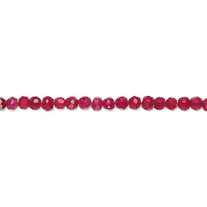 Bead, quartz (dyed), light to dark red, 3x2mm-4x3mm hand-cut faceted rondelle, C grade, Mohs hardness 7. Sold per 12-inch strand.