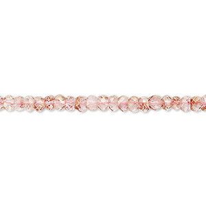 Bead, quartz crystal (coated), flamingo pink, 3x2mm-4x3mm hand-cut faceted rondelle, B grade, Mohs hardness 7. Sold per 13-inch strand, approximately 120 beads.