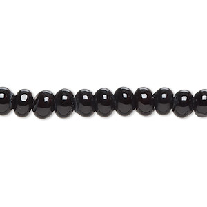 Bead, black onyx (dyed), 6x3mm-6x4mm rondelle, C grade, Mohs hardness 6-1/2 to 7. Sold per 15-inch strand.
