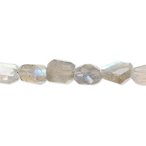 Bead, labradorite (natural), 8x6mm-12x9mm hand-cut flat-sided faceted nugget, Mohs hardness 6 to 6-1/2. Sold per 14-inch strand, approximately 40 beads.