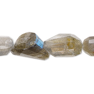 Bead, labradorite (natural), 15x9mm-22x17mm hand-cut flat-sided faceted nugget, Mohs hardness 6 to 6-1/2. Sold per 14-inch strand, approximately 20 beads.