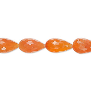 Bead, carnelian (dyed / heated), light-medium, 11x7mm-14x8mm hand-cut faceted teardrop, B+ grade, Mohs hardness 6-1/2 to 7. Sold per 14-inch strand, approximately 25 beads.