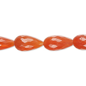 Bead, carnelian (dyed / heated), medium to dark, 13x7mm-16x8mm hand-cut faceted teardrop, B+ grade, Mohs hardness 6-1/2 to 7. Sold per 14-inch strand, approximately 25 beads.