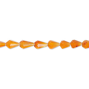 Bead, carnelian (dyed / heated), 6x4mm-7x5mm hand-cut faceted teardrop, B+ grade, Mohs hardness 6-1/2 to 7. Sold per 14-inch strand, approximately 55 beads.