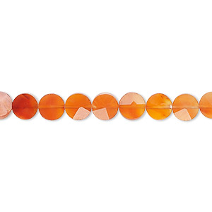 Bead, carnelian (dyed / heated), shaded, 5-6mm hand-cut faceted flat round, B+ grade, Mohs hardness 6-1/2 to 7. Sold per 14-inch strand, approximately 65 beads.