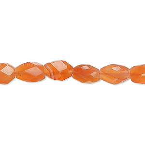 Bead, carnelian (dyed / heated), 8x6mm-10x7mm hand-cut faceted puffed oval, B grade, Mohs hardness 6-1/2 to 7. Sold per 14-inch strand, approximately 40 beads.