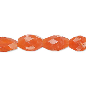 Bead, carnelian (dyed / heated), 10x7mm-14x10mm hand-cut faceted puffed oval, B grade, Mohs hardness 6-1/2 to 7. Sold per 14-inch strand, approximately 30 beads.