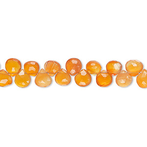 Bead, carnelian (dyed / heated), light, 5-6mm hand-cut top-drilled faceted puffed teardrop, B+ grade, Mohs hardness 6-1/2 to 7. Sold per 18-inch strand, approximately 65 beads.