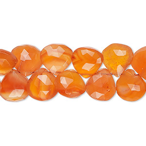 Bead, carnelian (dyed / heated), medium to dark, 9x8mm-11x10mm hand-cut top-drilled faceted puffed teardrop, B+ grade, Mohs hardness 6-1/2 to 7. Sold per 8-inch strand, approximately 40 beads.