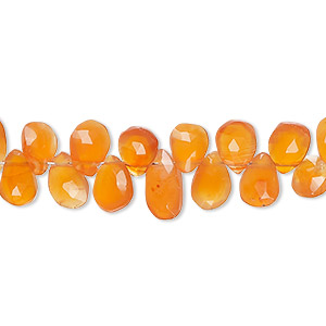 Bead, carnelian (dyed / heated), 7x5mm-9x6mm hand-cut top-drilled faceted puffed teardrop, B+ grade, Mohs hardness 6-1/2 to 7. Sold per 8-inch strand, approximately 60 beads.