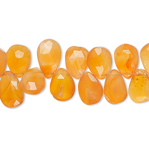 Bead, carnelian (dyed / heated), medium to dark, 10x7mm-12x8mm hand-cut top-drilled faceted puffed teardrop, B grade, Mohs hardness 6-1/2 to 7. Sold per 8-inch strand, approximately 55 beads.