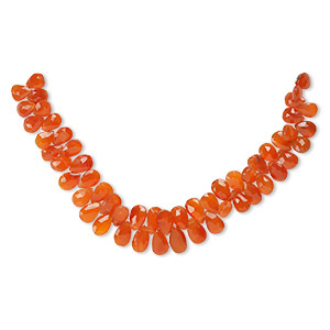 Bead, carnelian (dyed / heated), medium to dark, 9x6mm-14x10mm graduated hand-cut top-drilled faceted puffed teardrop, B+ grade, Mohs hardness 6-1/2 to 7. Sold per 8-inch strand, approximately 50 beads.