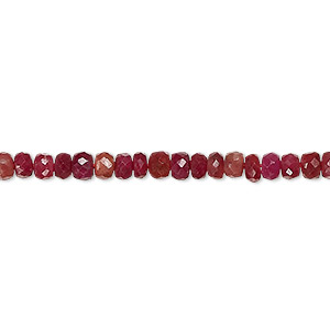 Bead, Indian ruby (dyed / heated), 4x2mm-5x4mm hand-cut faceted rondelle, C+ grade, Mohs hardness 9. Sold per 15-inch strand, approximately 140 beads.