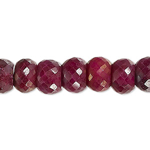 Bead, Indian ruby (dyed / heated), 8x5mm-10x8mm hand-cut faceted rondelle, C grade, Mohs hardness 9. Sold per 14-inch strand.