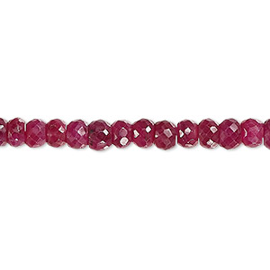 Bead, Indian ruby (dyed / heated), 4x2mm-5x4mm hand-cut faceted rondelle, C grade, Mohs hardness 9. Sold per 14-inch strand.