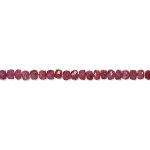 Bead, Indian ruby (dyed / heated), 3x2mm-4x3mm hand-cut faceted rondelle, C+ grade, Mohs hardness 9. Sold per 14-inch strand, approximately 165 beads.