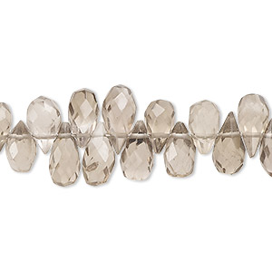 Bead, smoky quartz (heated / irradiated), light-medium, 8x5mm-15x6mm hand-cut top-drilled faceted teardrop, C+ grade, Mohs hardness 7. Sold per 14-inch strand, approximately 110 beads.