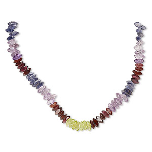 Bead, multi-gemstone (natural / heated), 6x3mm-9x4mm hand-cut top-drilled flat-sided faceted puffed marquise, B grade, Mohs hardness 3 to 7. Sold per 7-inch strand, approximately 70 beads.